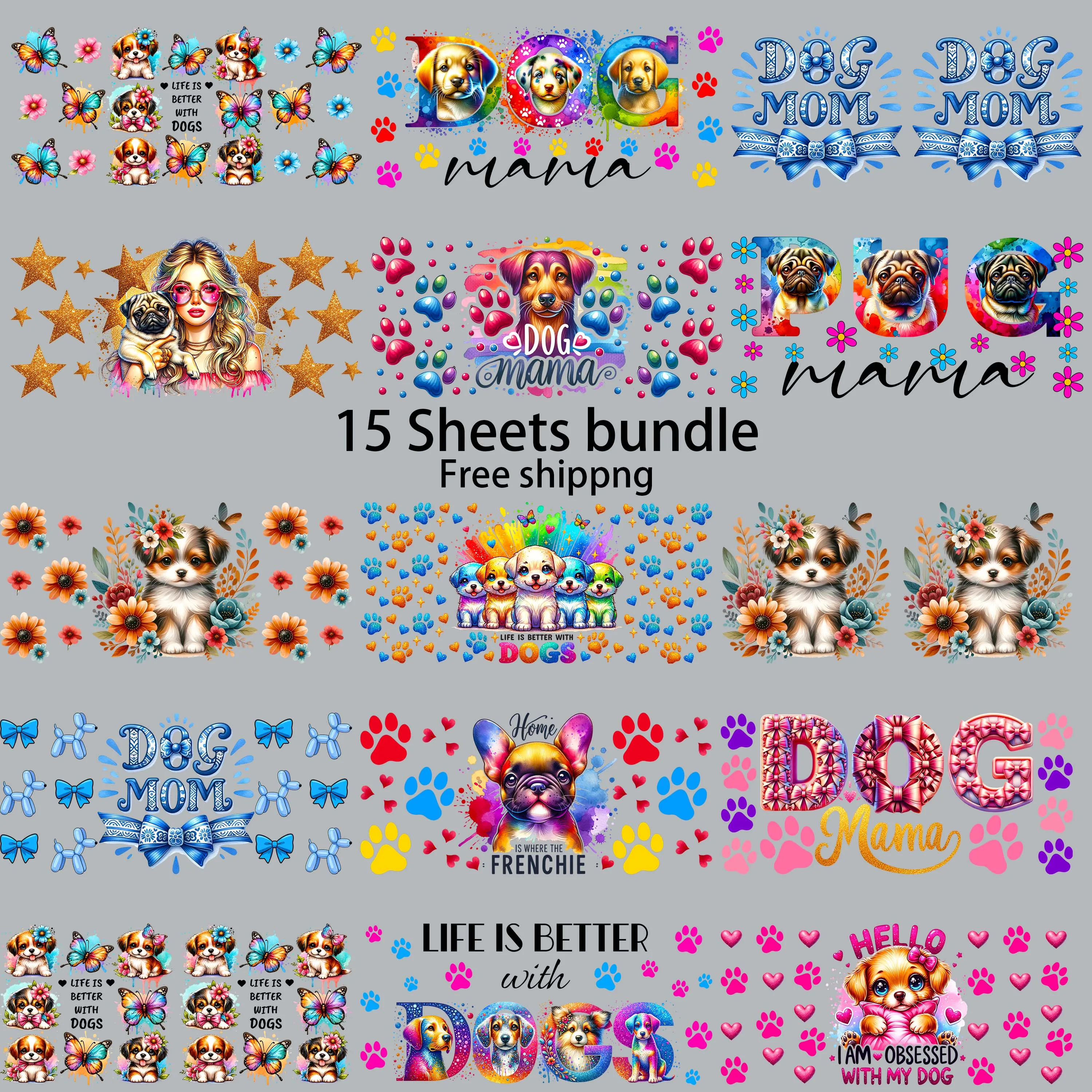 15pcs Cute Animals 16oz Rub On UV DTF Sticker Waterproof Party DIY Decals 3D transfers uvdtf tumbler stickers uv dtf cup wrap