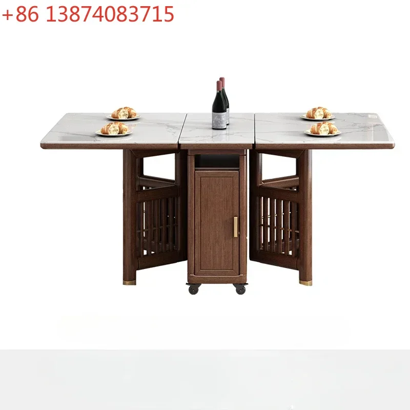 Solid Wood Folding Dining Table Sideboard Cabinet Integrated Small Apartment Retractable Moving Wheels Wall Dining Room Cabinet