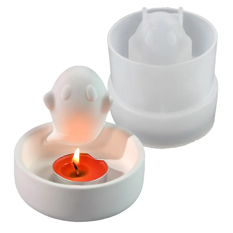 Cute Ghost Candle Holder Mold Handmade Resin Art Candlestick Mold Tea Light Holders Halloween Decorative Candlestick DIY