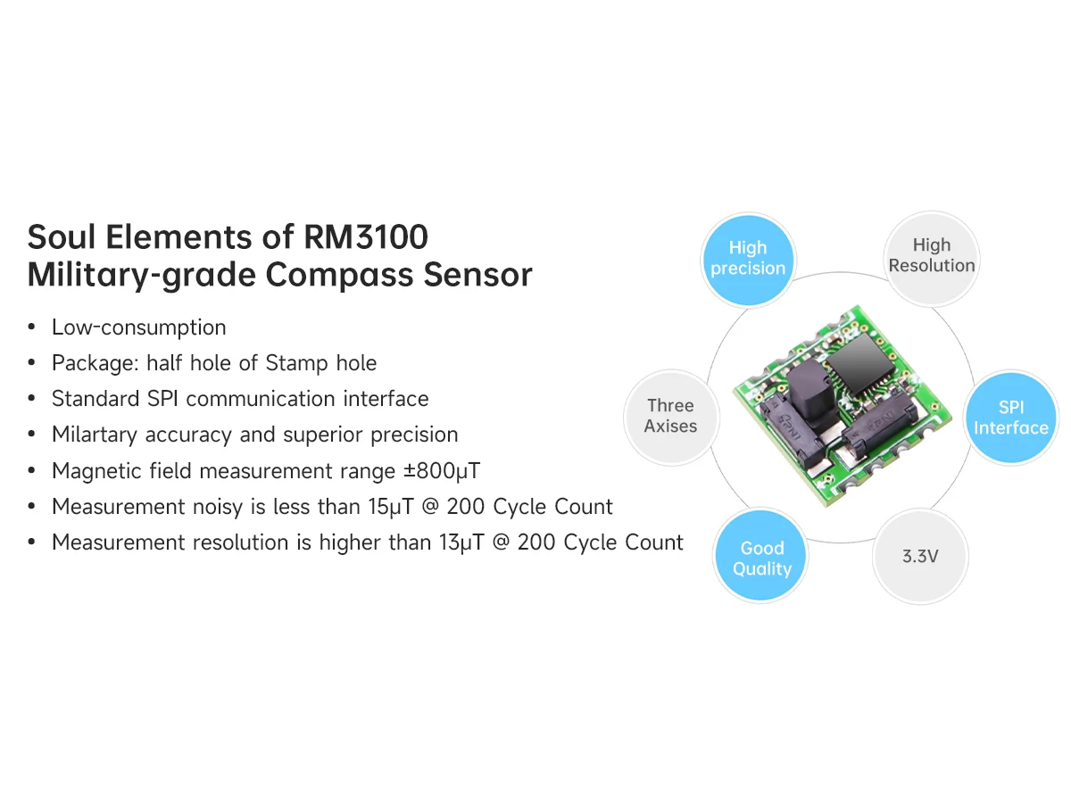 WitMotion PNI RM3100 Industry Magnetometer Sensor, Output 3-axis Magnet Field, SPI Digital Electronic Compass for Arduino