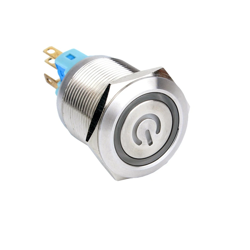 22S 25S 22MM Metal Waterproof Flat Round Self-Locking Reset 12V 220V 25MM LED Light Power Button Switch