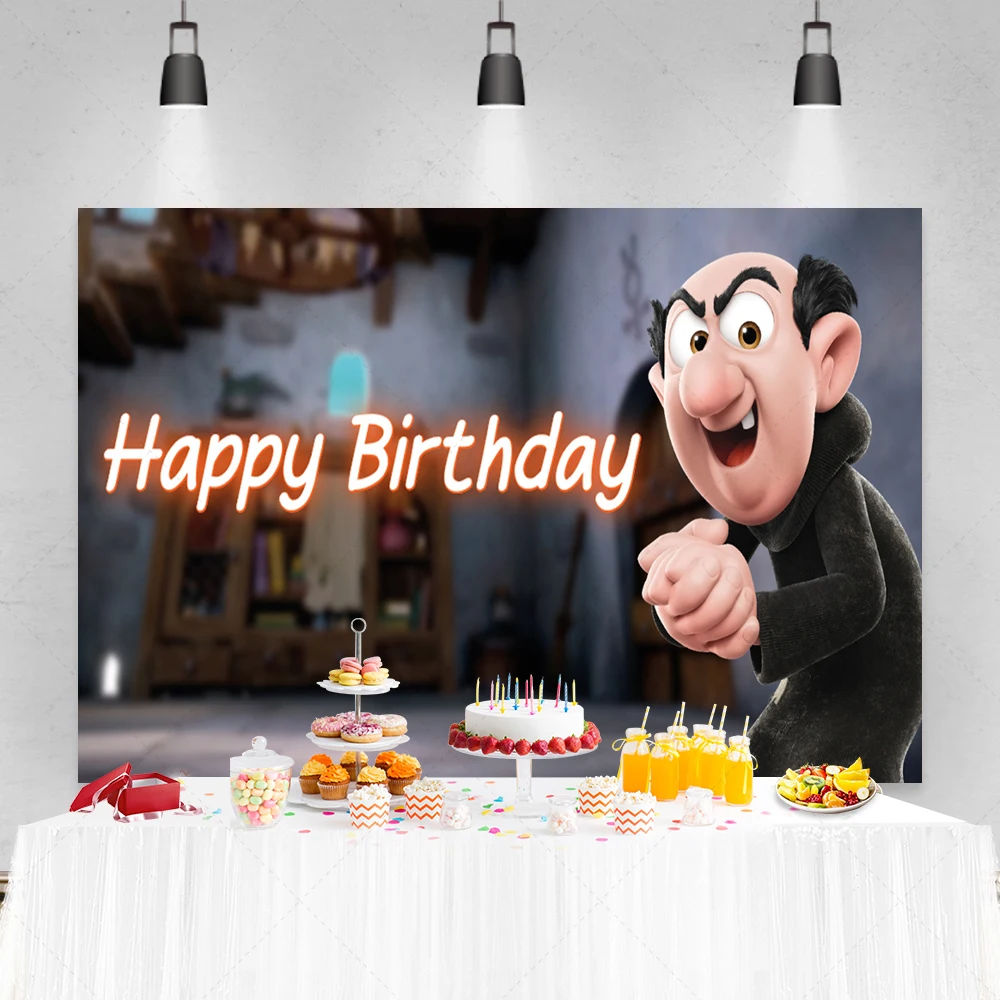 Miniso Smurfs Birthday Party Decoration Background Baby Shower Cake Table Happy Birthday Poster Photography Studio Custom Props