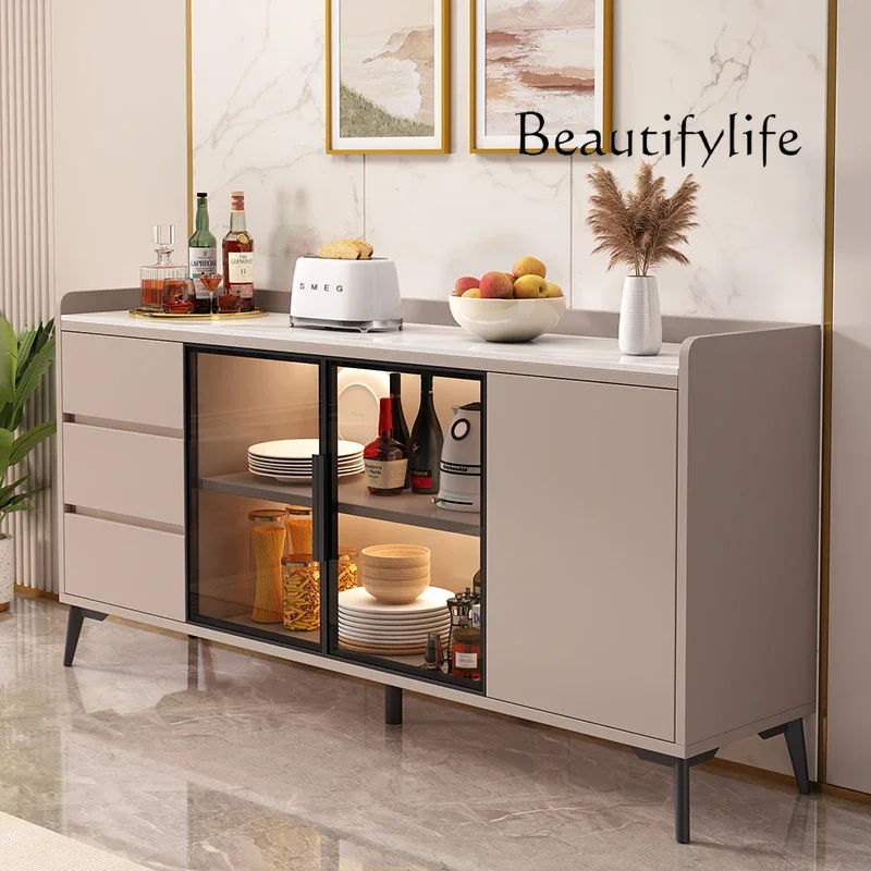 Cream wind solid wood rock slab dining side cabinet modern simple light luxury high-end living room storage designer model