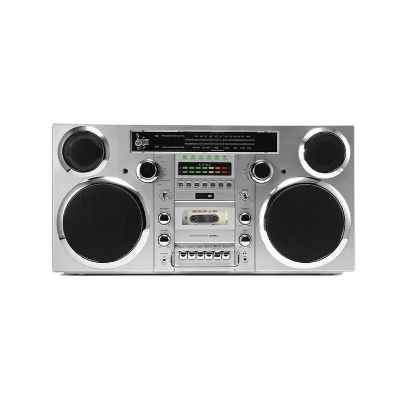 مشغل أقراص مضغوطة محمول Boombox كاسيت راديو FM USB بلوتوث فضي مع مدخل AUX للاستخدام المنزلي في الهواء الطلق #1