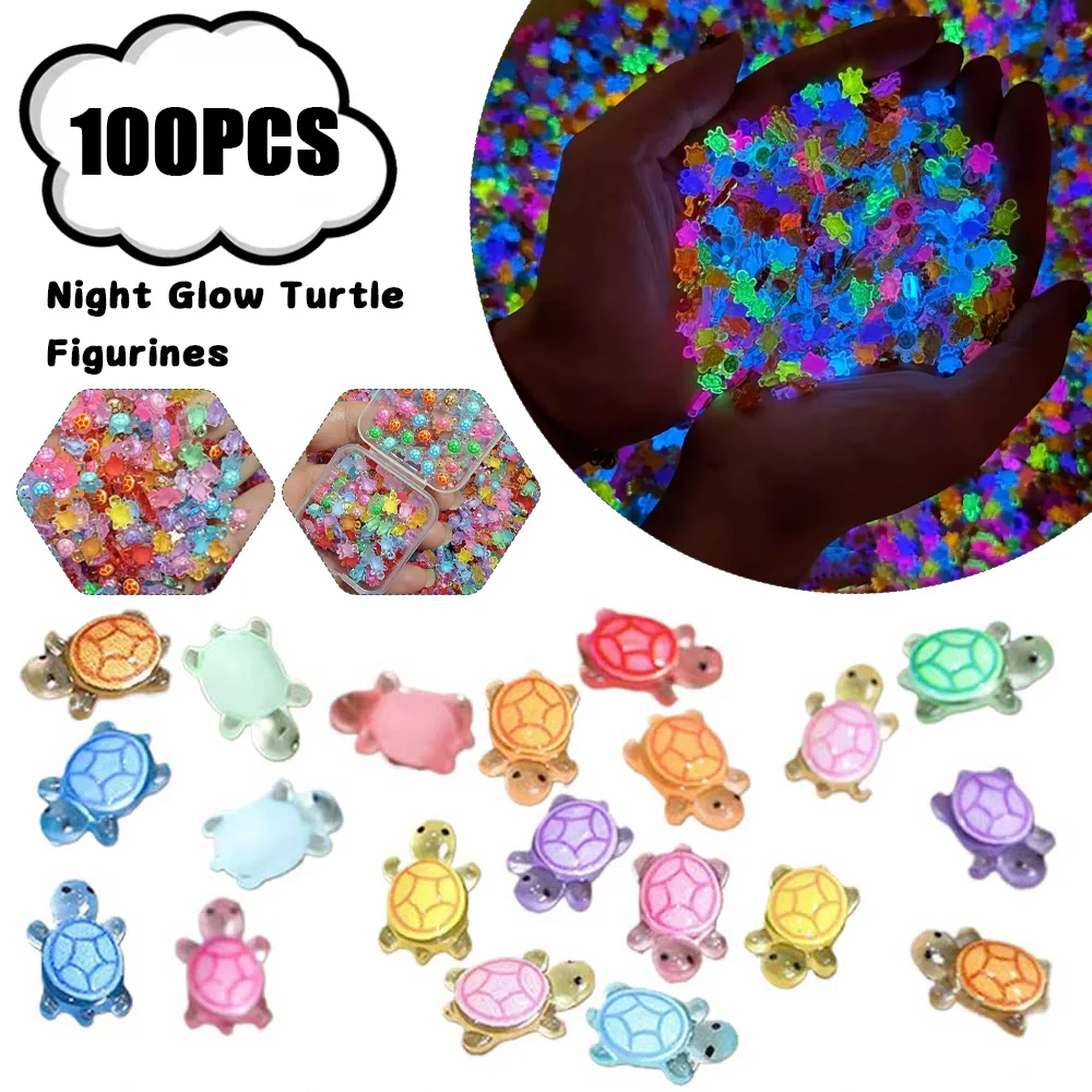100 pi�ces Mini tortues en r�sine lueur nocturne tortue Figurines r�aliste lueur dans la nuit tortue Miniatures pour bricolage f�e jardin d�cor