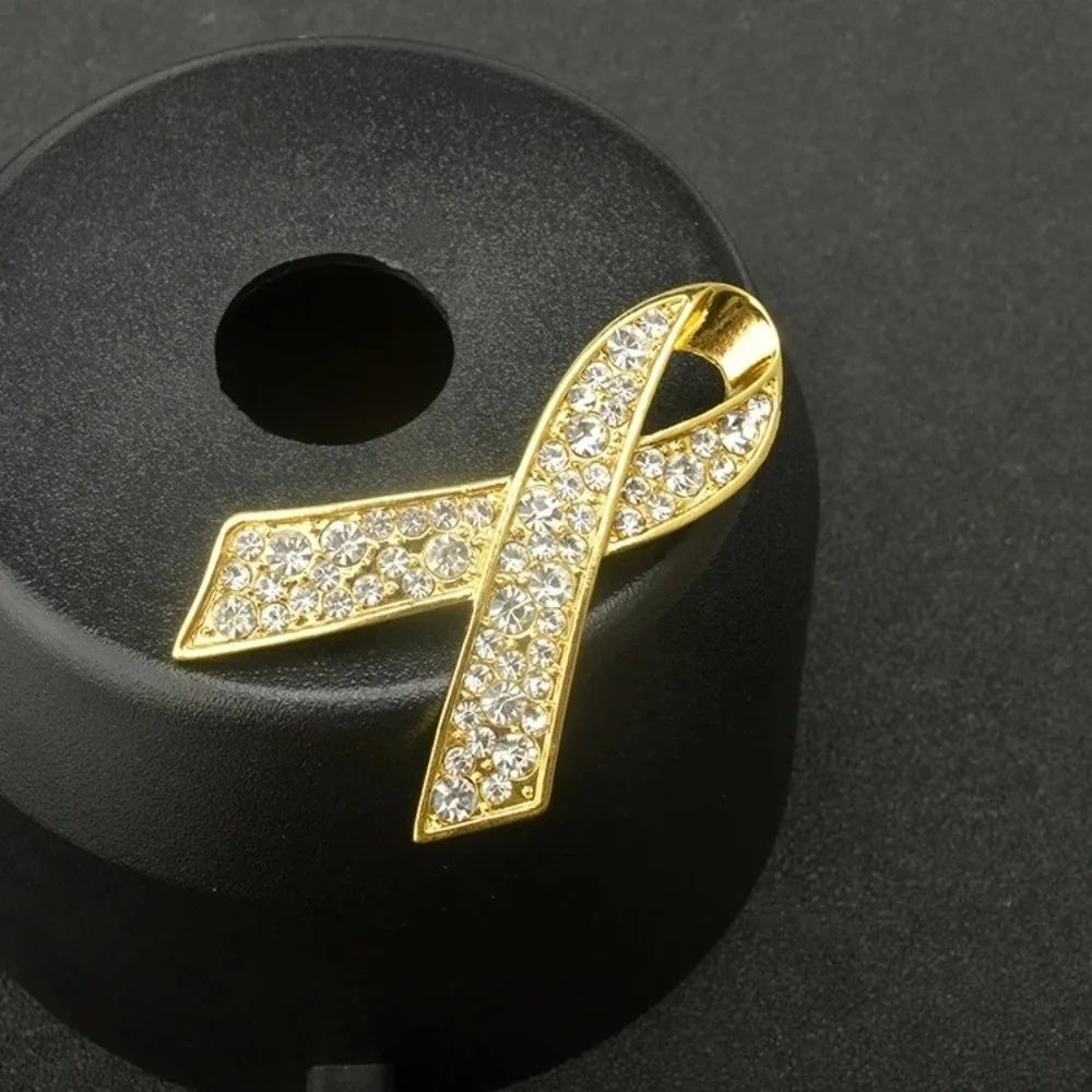 حجر الراين كريستال الشريط الأسود دبوس الوعي سرطان الملفوف جنازات تذكارية دبوس التلبيب دبوس سرطان الثدي القوس الأسود بروش دبوس #5