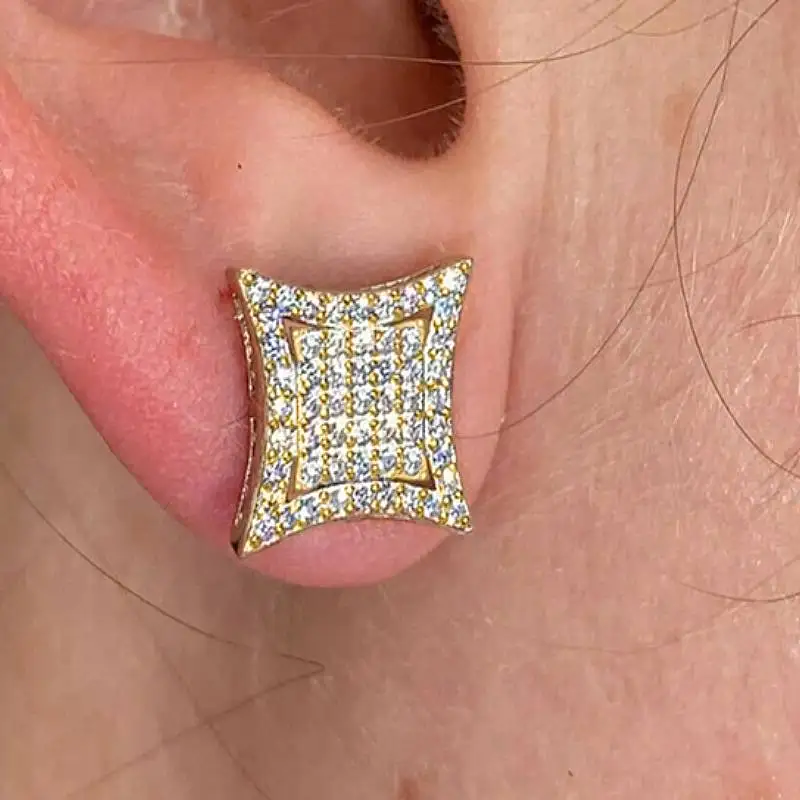 أقراط Huitan بتصميم خاص للسيدات باللون الذهبي مع مجوهرات CZ متألقة للخطوبة وإكسسوارات عصرية متعددة الاستخدامات