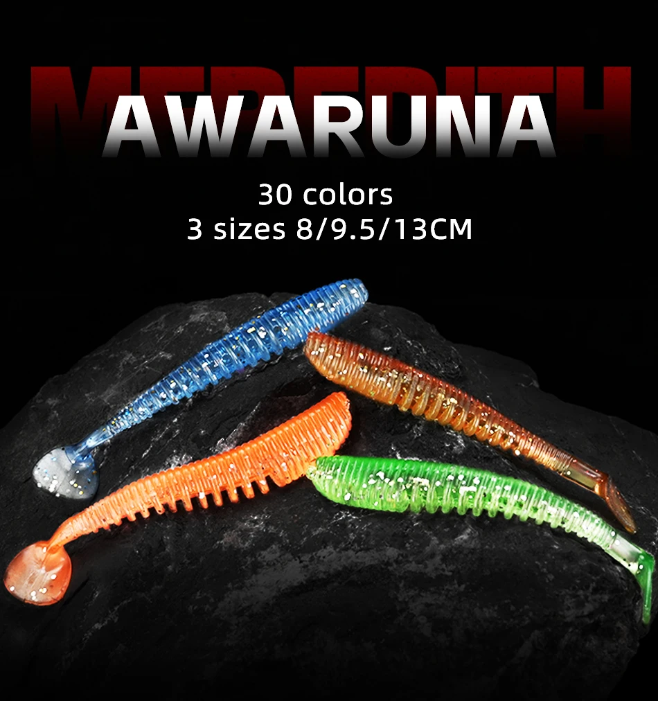MEREDITH Awaruna Fishing Lures 8cm 9.5cm 13cm Artificial Baits Wobblers Soft Lures Shad Carp Silicone Fishing Soft Baits Tackle