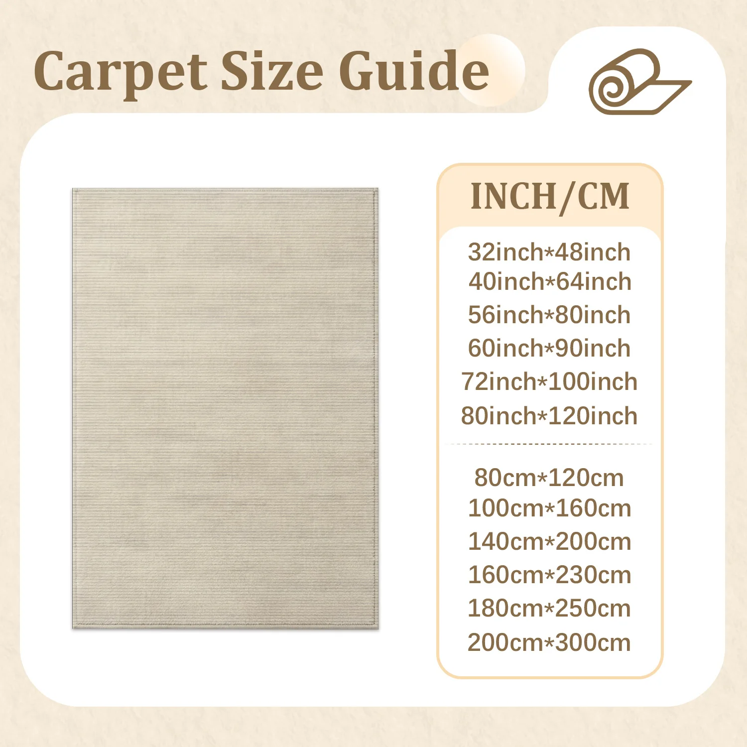 Large Indoor Area Rug, Soft Velvet Low Pile Rug with Non-Slip Dotted Backing, Machine Washable Neutral Beige Vertical Stripe Floor Rug for Living Room, Bedroom, Entryway