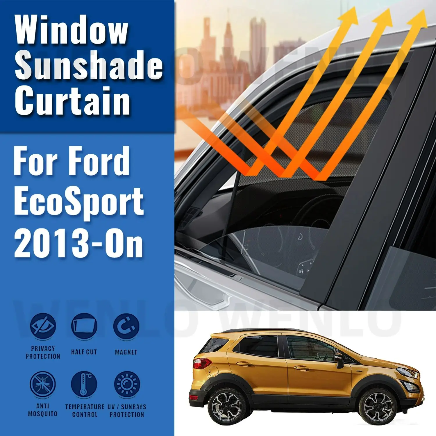 

For Ford EcoSport 2013-2023 Front Windshield Frame Curtain Magnetic Car Sunshade Shield Rear Side Window Sun Shade Visor