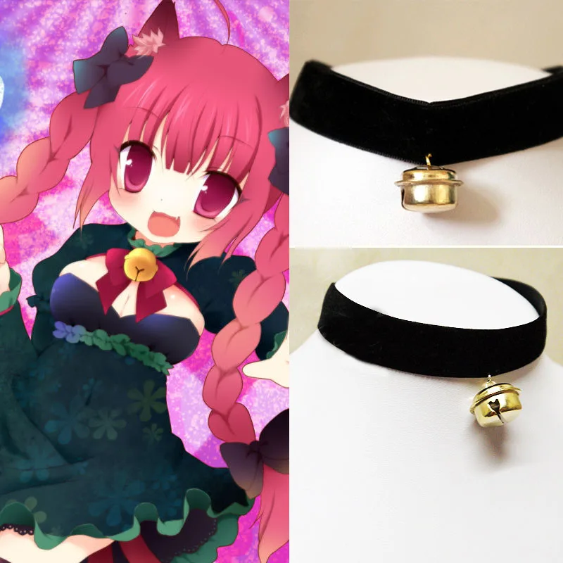 Cos Cosplay Gothic Maid Harajuku Handmade Velvet Soft Gold Bell Cat Meow Retro Punk Collar Choker Necklace