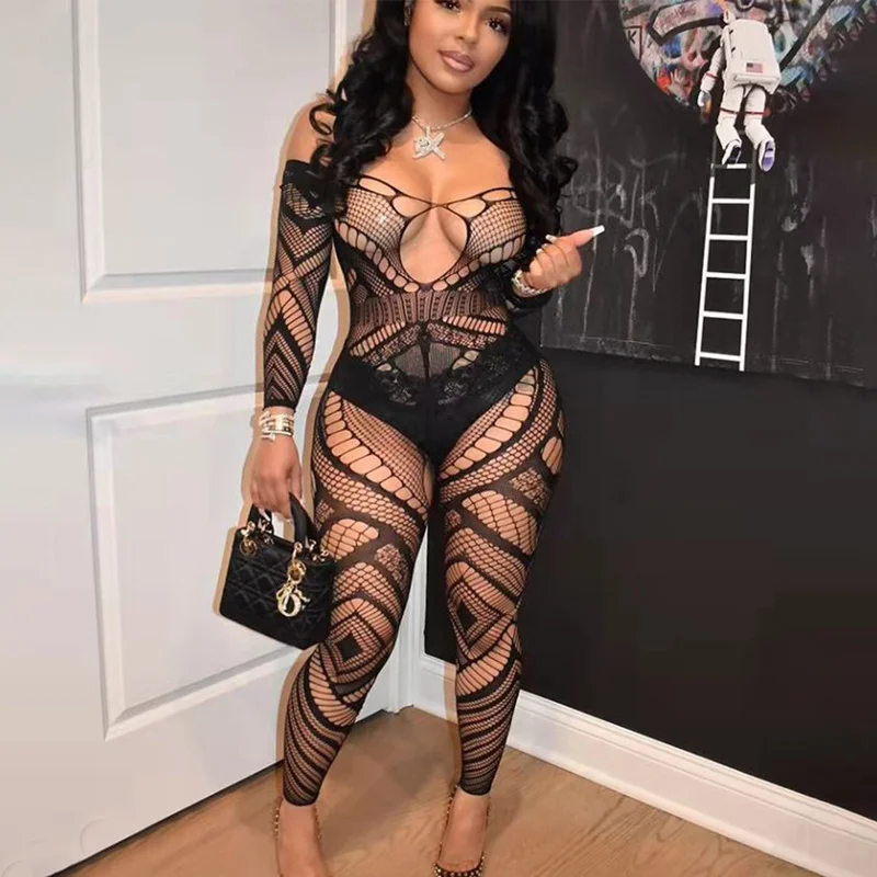 XXL حجم كبير شبكة صيد السمك الساخن مثير الملابس الداخلية مفتوحة المنشعب الملابس الداخلية الجوف خارج ارتداءها النساء Catsuit الجنس الملابس جوارب الجسم