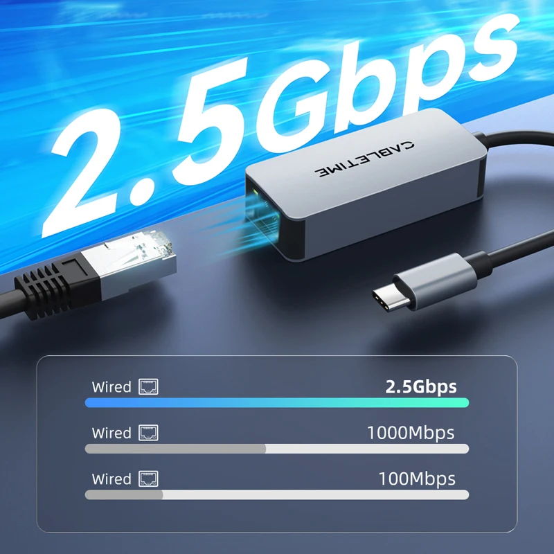 Cabletime-adaptador ethernet, 2.5gbps, usb 3.1, lan, rj45, para computador, laptop, dell, asus, mi caixa, c445