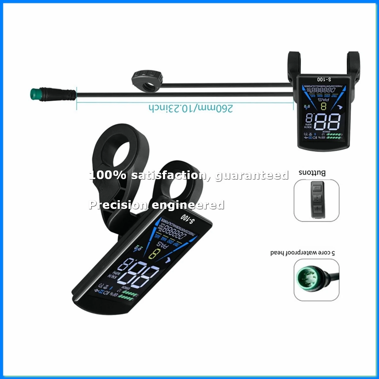 ●Electric Bicycle Display S-100 LCD Display Control 24V - 72V Speed Meter 5pin Speedometer Waterproof Connector-ABFB