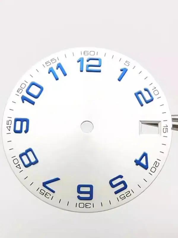28.5mm Watch Dial with Large Blue Numbers and Date Window for NH35 NH36 4R 7S Movement, Blank Dial, Mod Replacement Parts