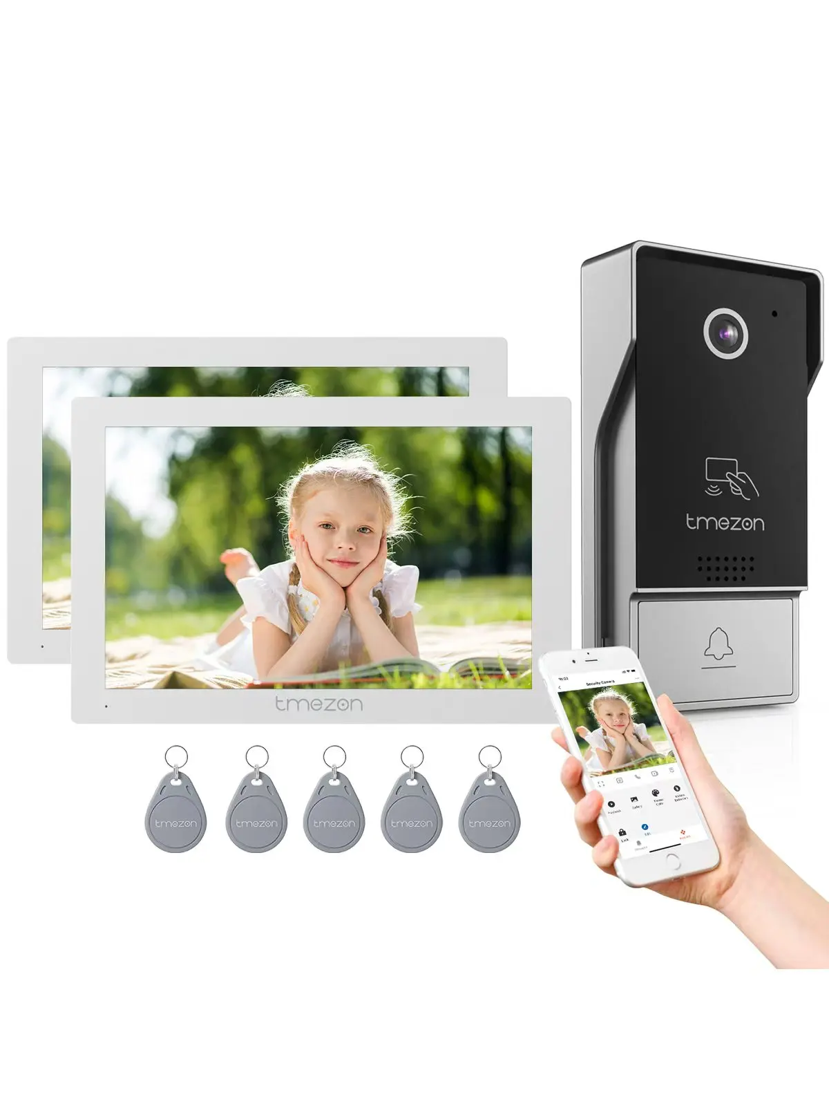 TMEZON 4-Draht-Video-Gegensprechanlage mit Kamera und 7-Zoll-1080P-Touchscreen-IP-Video-Türsprechanlage Y-10*2-W11