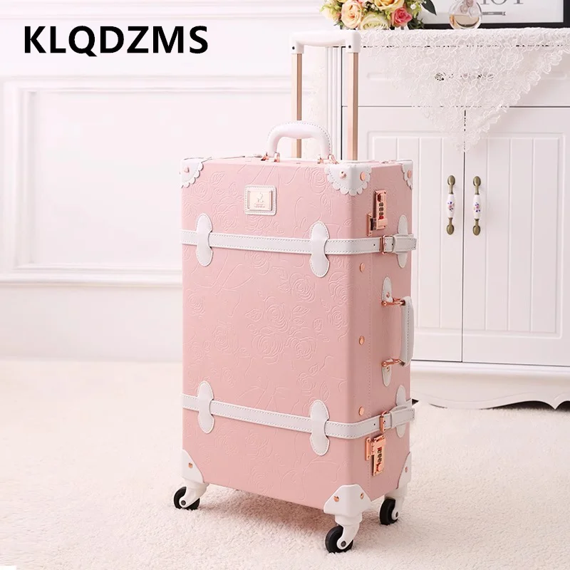 KLQDZMS Cabin Suitcase PU Leather Boarding Box Girls Trolley Set 20