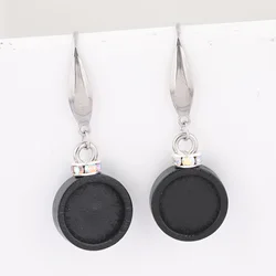 10pcs 12mm Black Wood Cabochon Earring Base Setting Blanks Diy Stainless Steel Ear Hooks Findings for jewelry making supplies