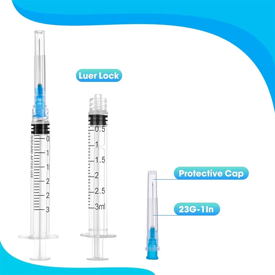 25/10er Pack 3ml Einweg-Luer-Lock-Spritzen mit Edelstahlnadel, Einzeln Versiegelt Verpackt für Haustier-, Nutztier- und Laboranwendungen – Detail 5