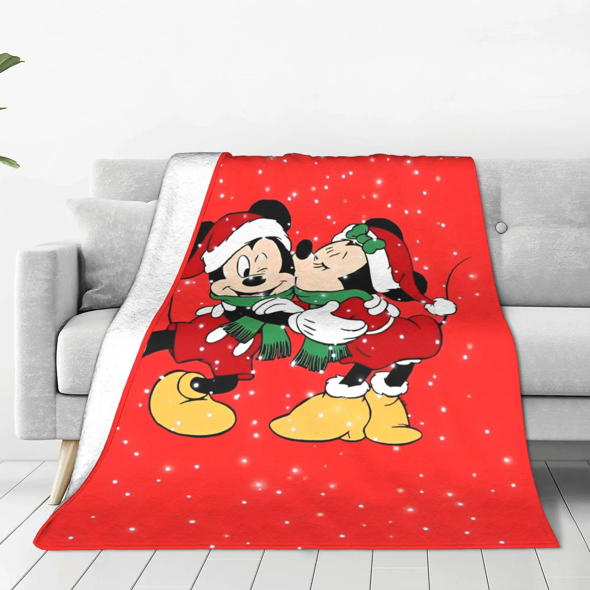 Christmas Mickey Mouse Blankets Coral Fleece Plush All Season Minnie Kiss Love Breathable Warm Throw Blanket Outdoor Plush Quilt