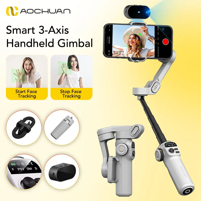 

AOCHUAN Smart X2 AI Handheld Gimbal Stabilizer Built in extension rod With LED Display For IPhone And android SmartPhone Gimbal