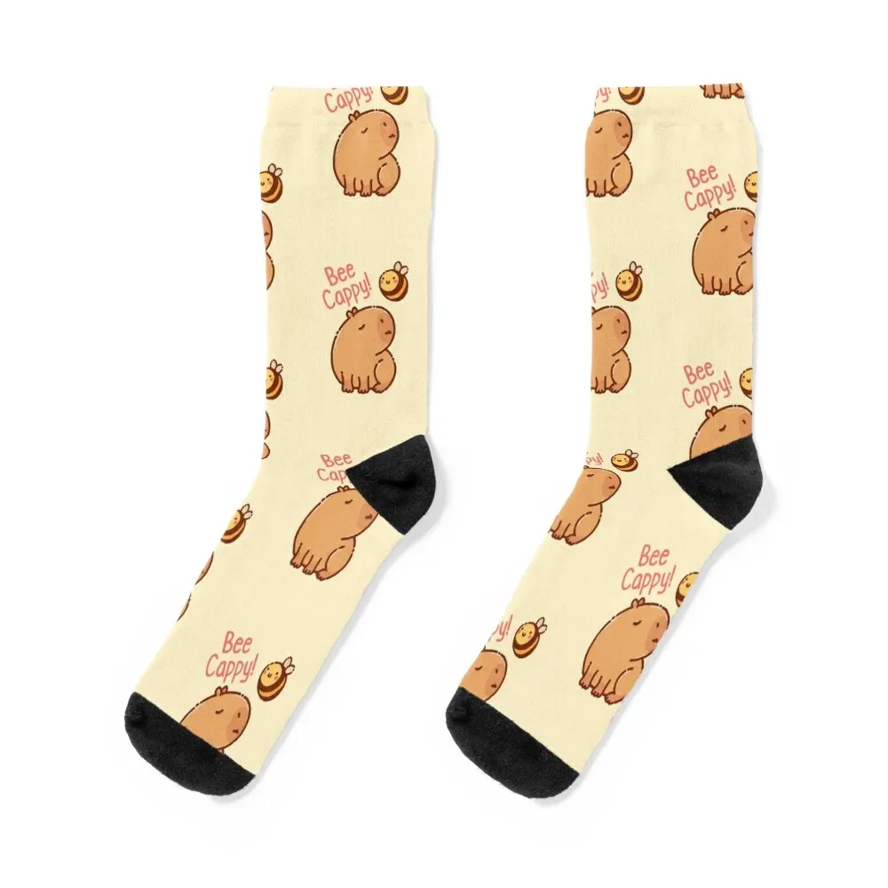 

Bee Cappy! Bee and capybara pun Be Happy! Socks cartoon cycling winter Stockings Socks Men's Women's