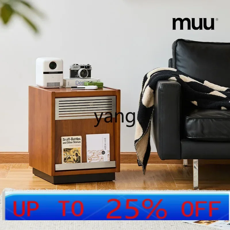 

LMM solid wood bedside table retro bedside bedroom medieval storage cabinet