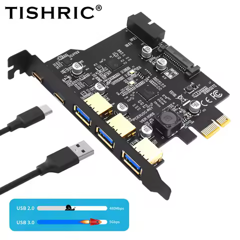 TISHRIC PCI-E 1X To 2 ports Type-c 3ports usb3.0 Expansion Adapter Board PCI Controller Add On Cards with PCIE 1/4/8/16X card