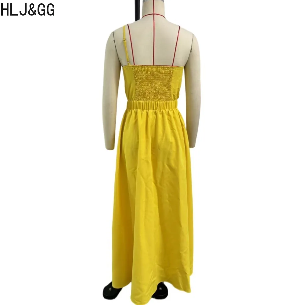 Hlj & Gg Sexy Strik Bloemblaadjes Holle A-Lijn Jurken Vrouwen Mouwloze Rugloze Elastische Taille Zak Vestidos Elegante Kantoor Dame Kleding