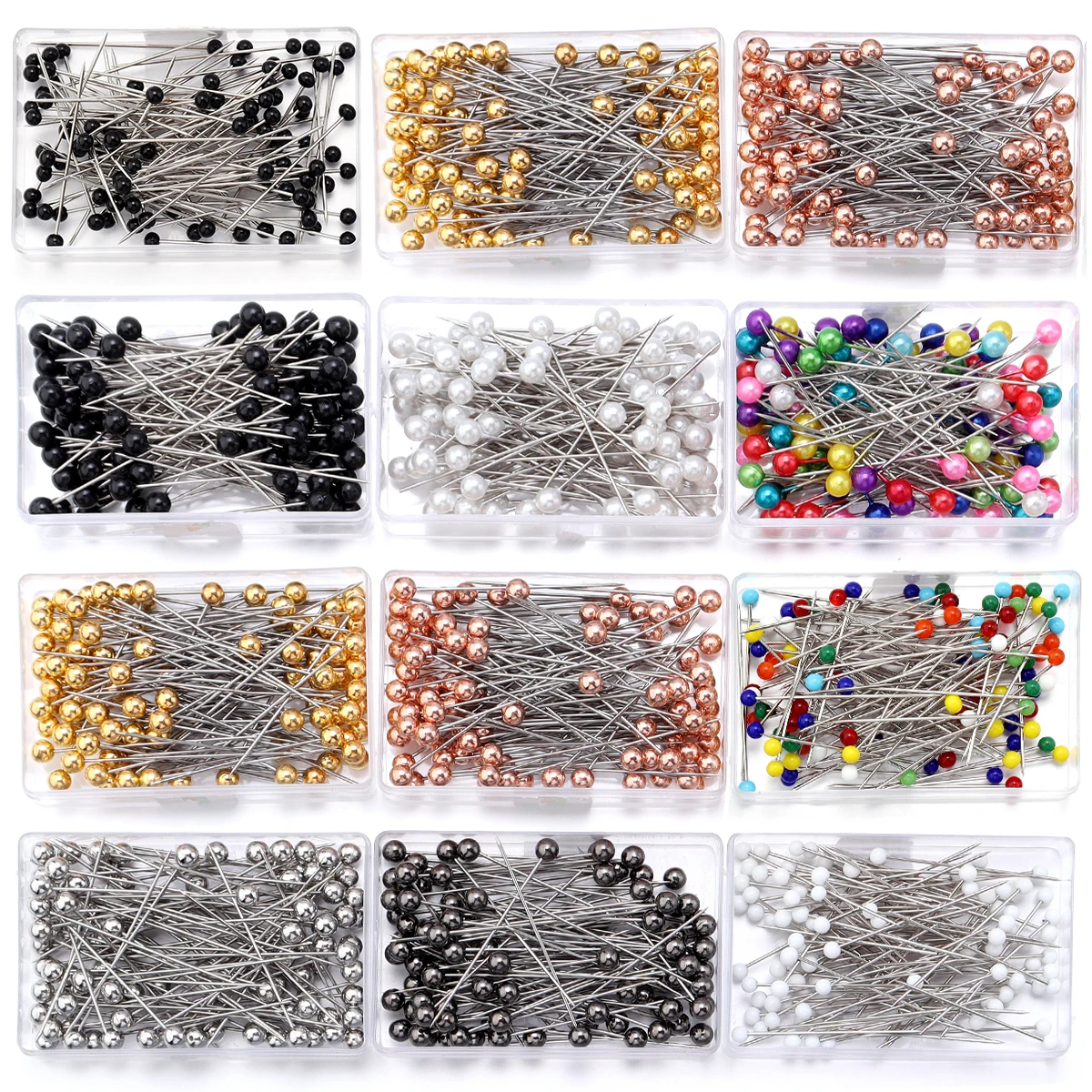 100Pcs 35-40mm Colorful Round Pearl Head Needles Stitch Straight Push Sewing Pins For Dressmaking DIY Sewing Tools Positioning