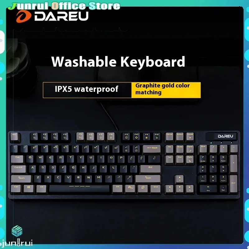 

Daryou Graphite Gold Ek826 Universal Gaming Computer Infrared Optical Axis Washable Gaming Office Mechanical Keyboard Gift