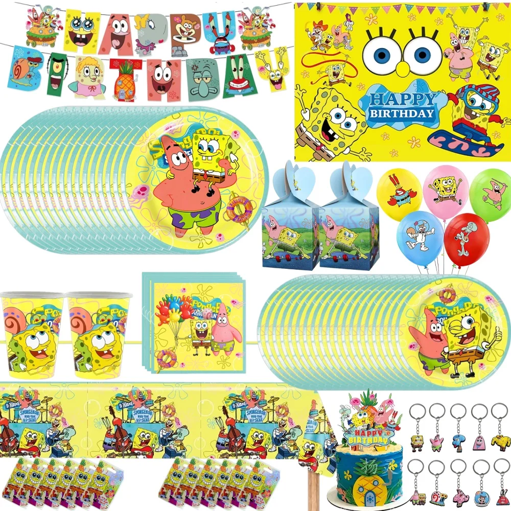 Decoración para Fiesta de Cumpleaños de Bob Esponja y Patricio, Vajilla, Vasos, Platos, Mantel, Recuerdos, Decoración para Eventos Infantiles