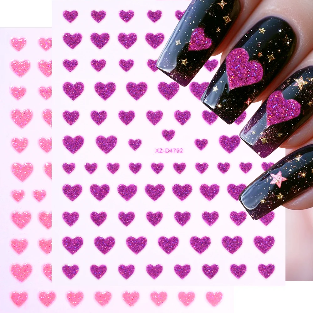 5 個 3D レッドピンクバレンタインデーネイルステッカーゴールドシルバーグリッターラブハートネイルデカール DIY 粘着スライダーマニキュアデコレーション