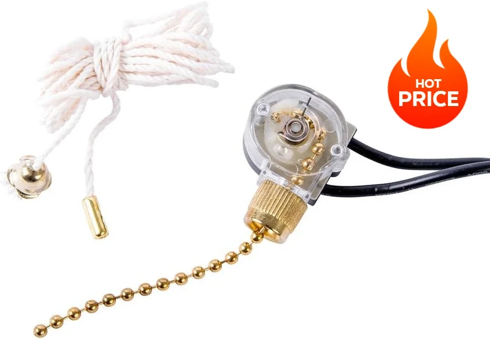 

GSW-32 Electrical Pull Chain Switch, SPST, ON-OFF, 6 A/125V AC, 6 inch Wire Terminal, Brass