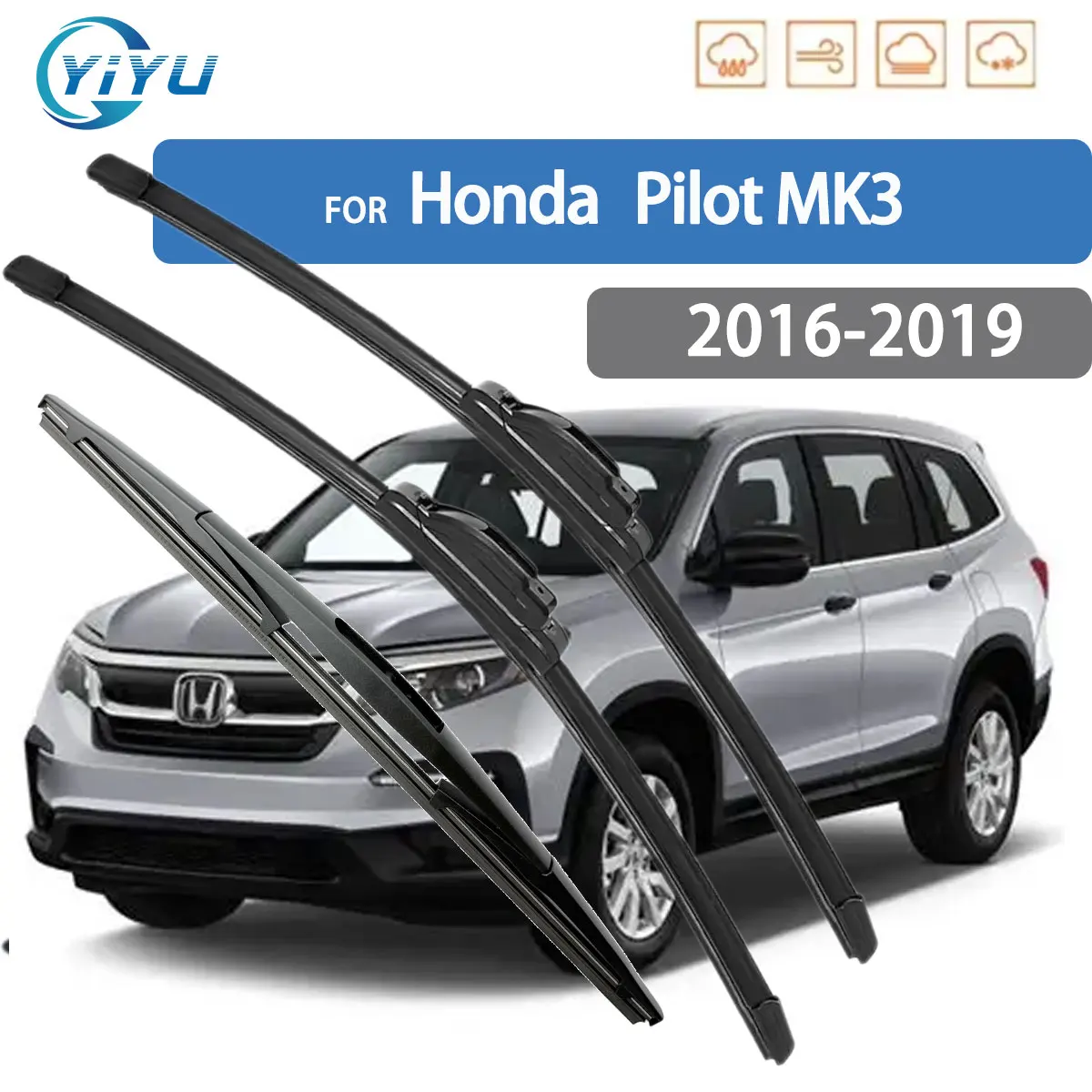 

3PCS Car Wiper For Honda Pilot MK3 2016-2019 Front Rear Wiper Blades Brushes Car Accessories