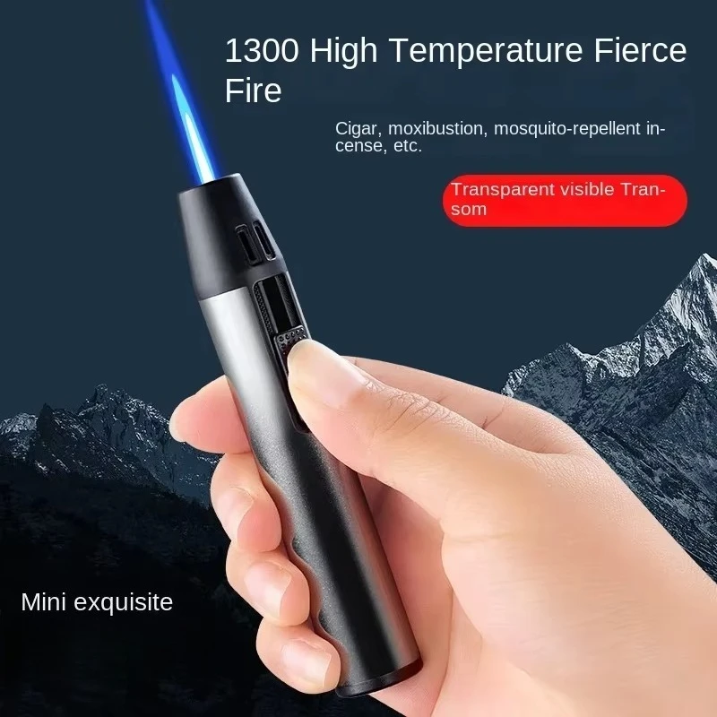 

Компактная и портативная металлическая газовая зажигалка-распылитель с прямым синим пламенем, регулируемым размером, ветрозащитная, для сигарет