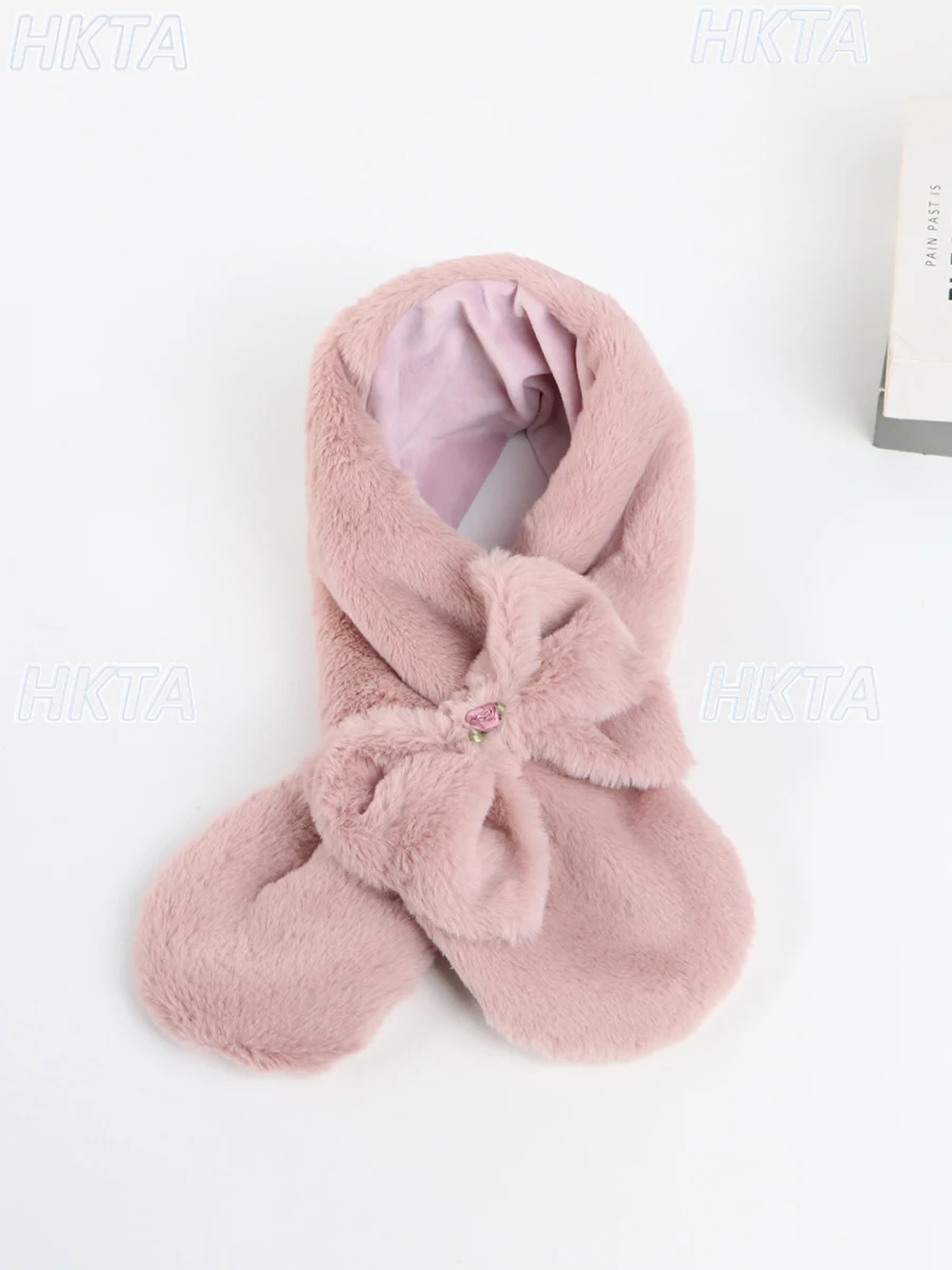 

Японский осенний бант, универсальный белый шарф, модный утолщенный теплый бархатный шарф с перьями на шею, аксессуары для одежды для женщин