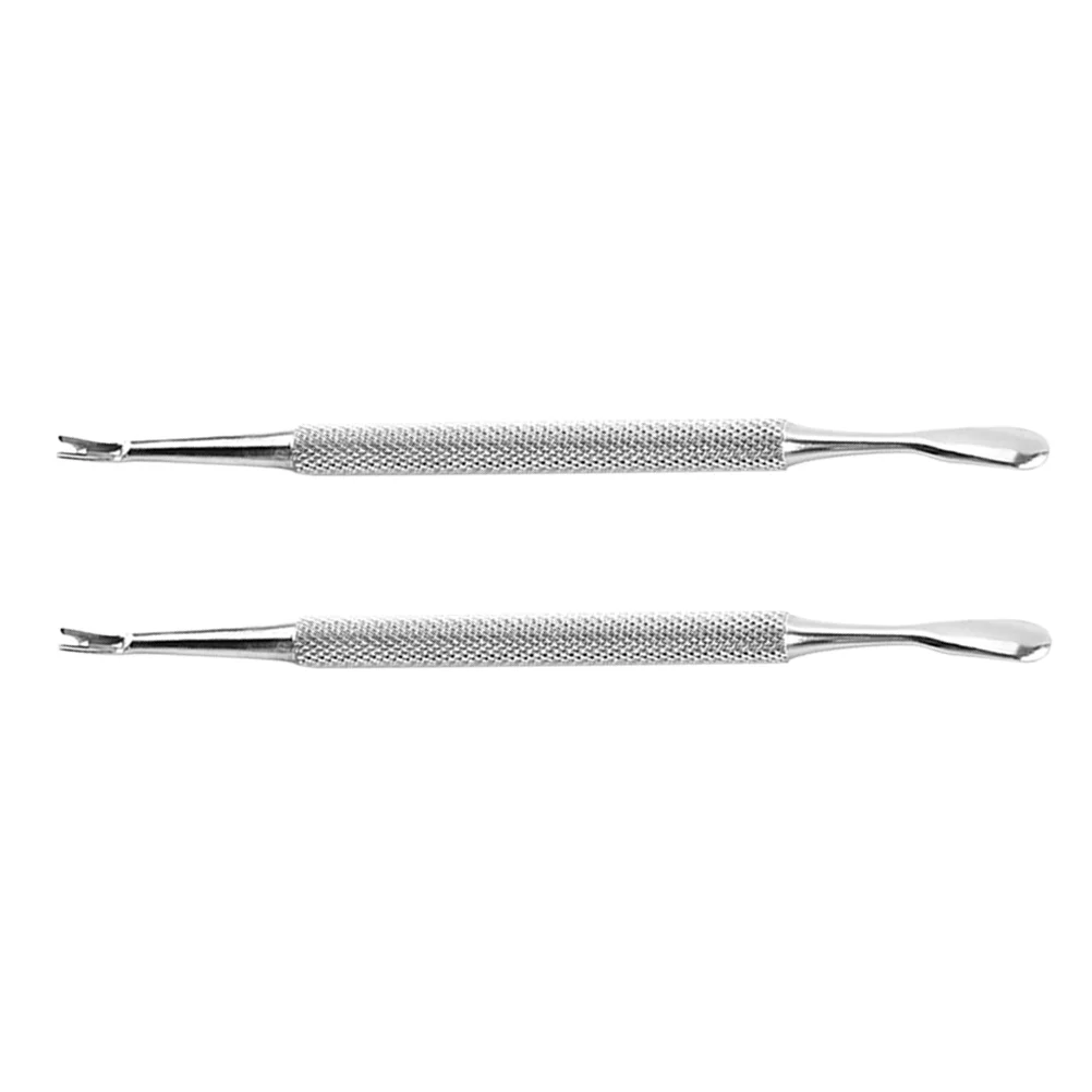 2 Pcs Nail Tools Dead Skin Fork Cuticle Pusher Clippers File Buffer Remover