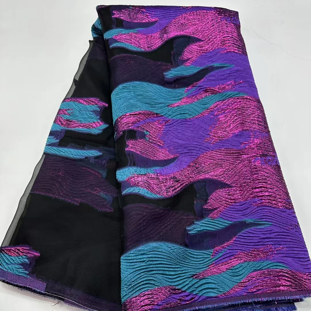 Latest Colorful Brocade Jacquard African Lace Fabric 2025 High Quality French Nigerian Damask Lace Fabric For Dress Sew KJK25111