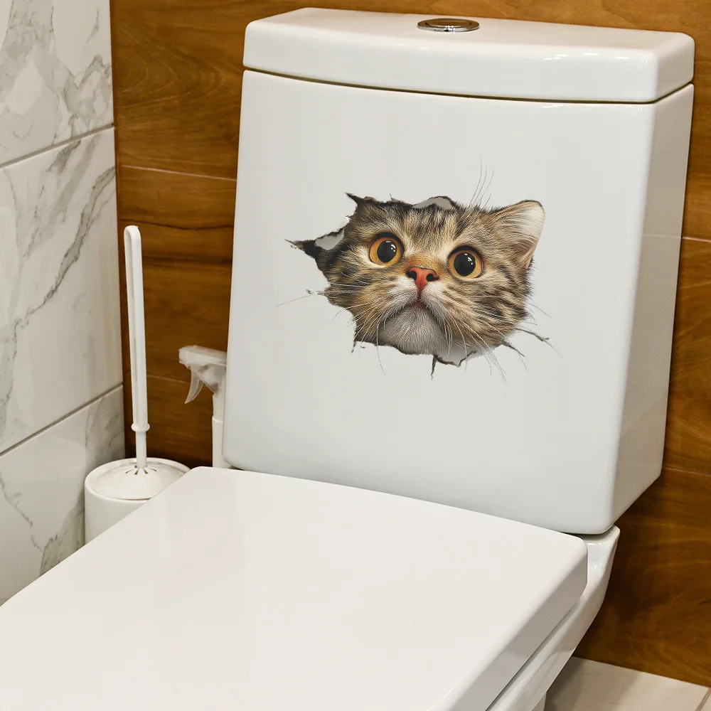 1Pc Torn Peeping Kitten Toilet Sticker 3D Effect Bathroom Toilet Seat Waterproof Sticker Self-Adhesive