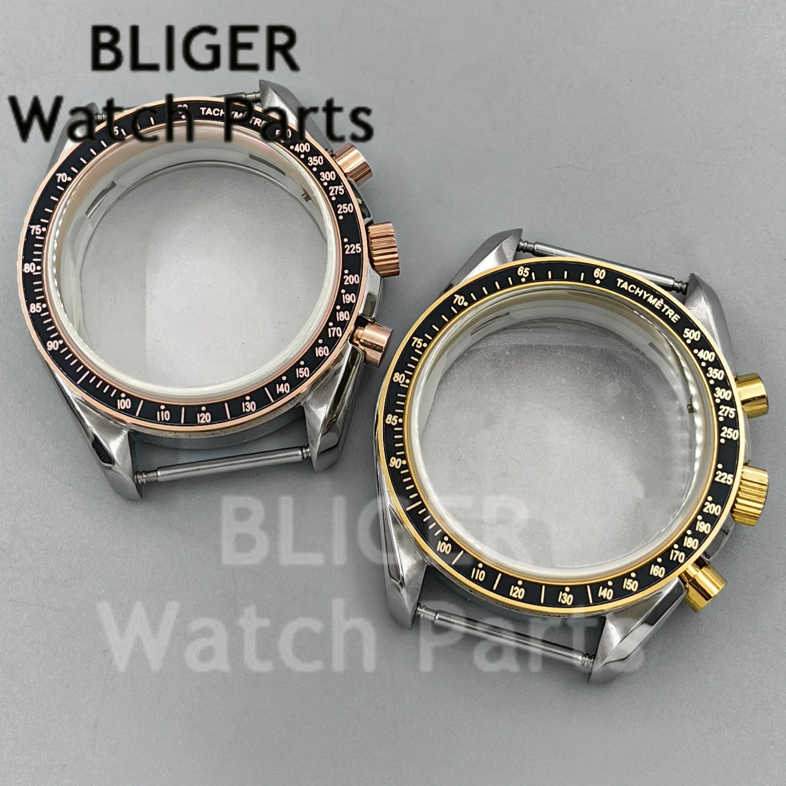 VK63 Chronograph Case 40mm Two Tone Gold /Rose Gold/Blue Watch Case Fit VK63 VK63A VK64 Quartz Movement Watch Accessories Parts