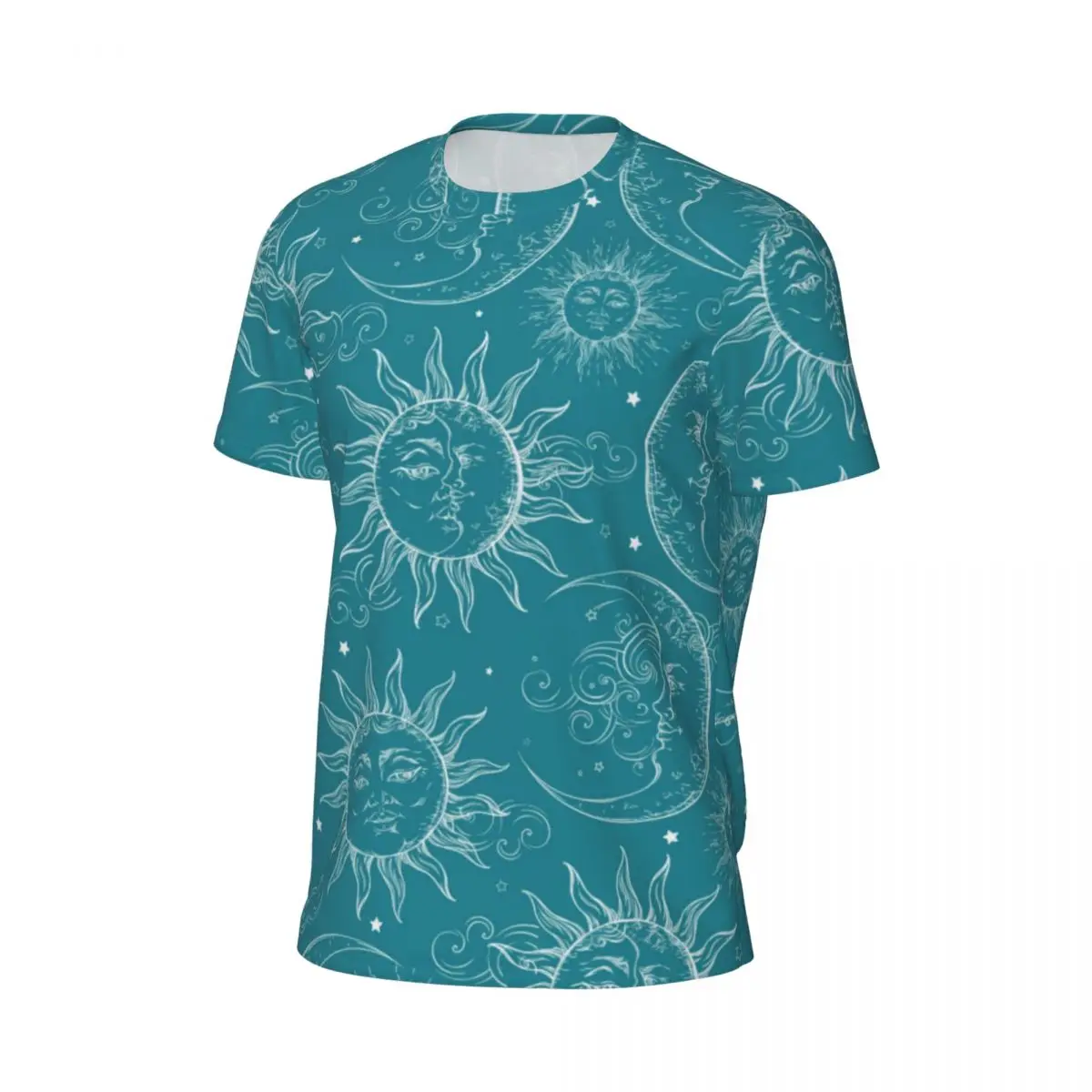 Vintage Sun Stars Celestial T-Shirt Teal Magic Celestial Sun Hip Hop Gym T Shirts Quick-drying Tops Summer Oversized Tees