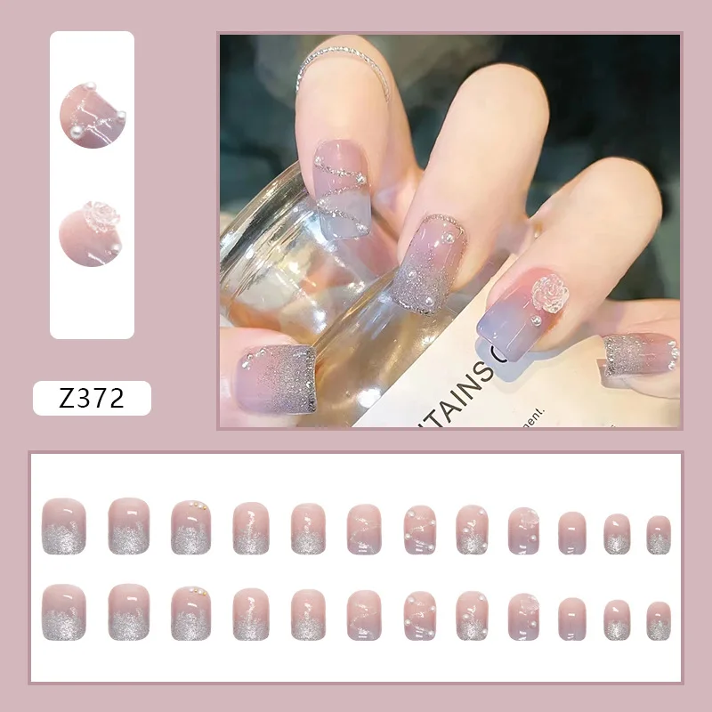 Diamond Fake Nail Dragen Gecombineerd Nail Stuk Afgewerkt Product Wearable Fake Nail Stickers Waterdicht 3d Relief Manicure