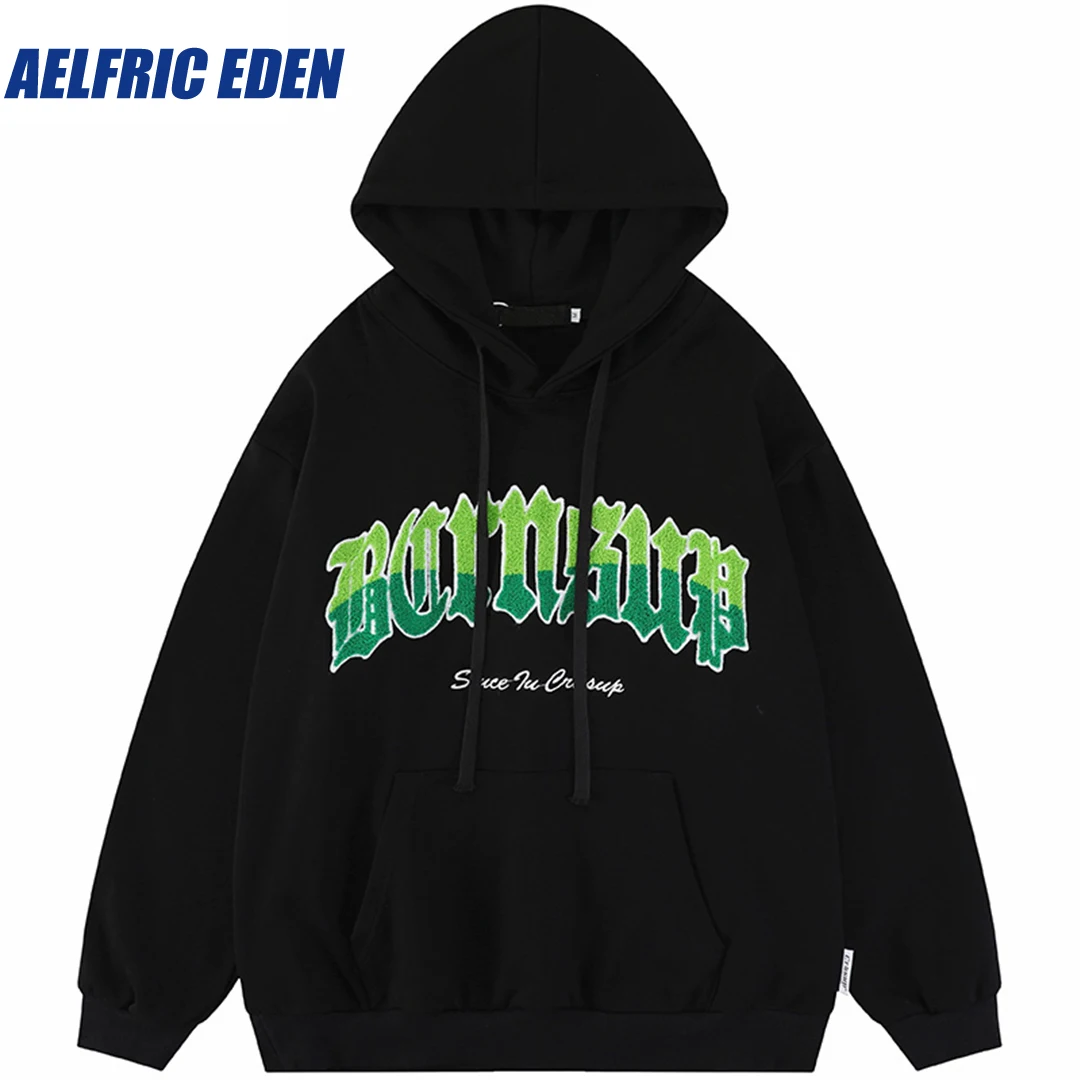 Aelfric Eden Letters Embroidery Hoodie 2023 Hip Hop Streetwear Hoodie Sweatshirt Cotton Men Pullover Retro Harajuku Sweat Shirt