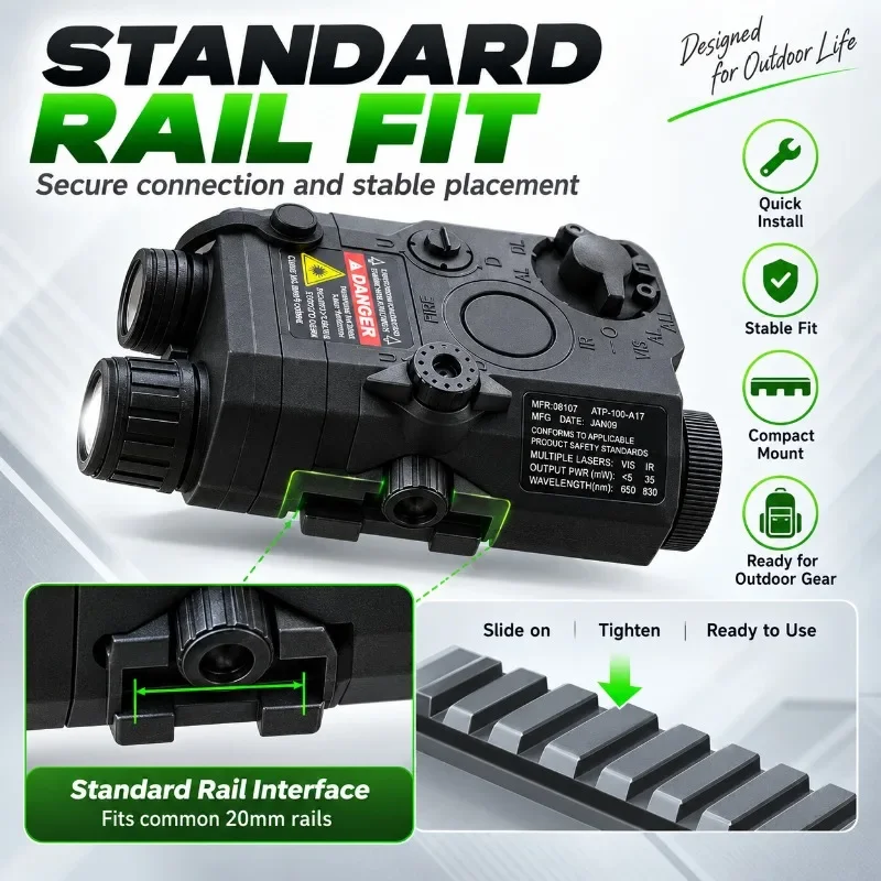 Outdoor Camping Nylon Light Module Green Beam Red LED Built in Battery Compatible Standard Rail Accessory