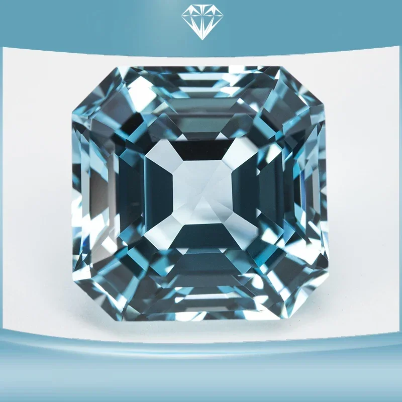 Lab Grown Sapphire Square Aquamarine Asscher Cut VVS1 Gemstone Charms DIY for Jewelry Making Material Selectable AGL Certificate