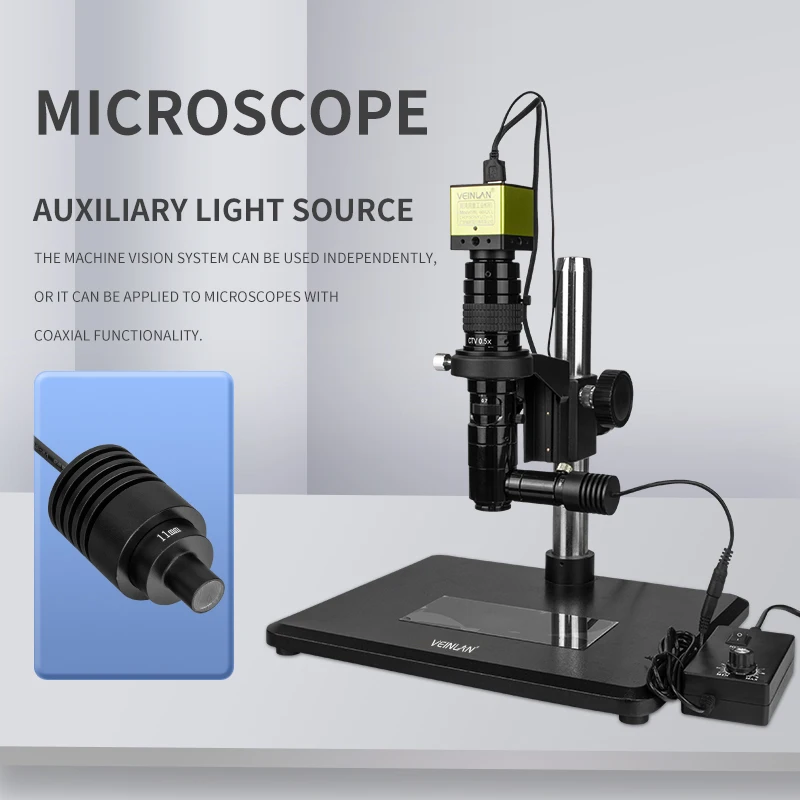 Coaxial LED Microscope Light Source – 3W 6500K Adjustable Brightness Spot Light, 6-11mm Diameter, 100-240V