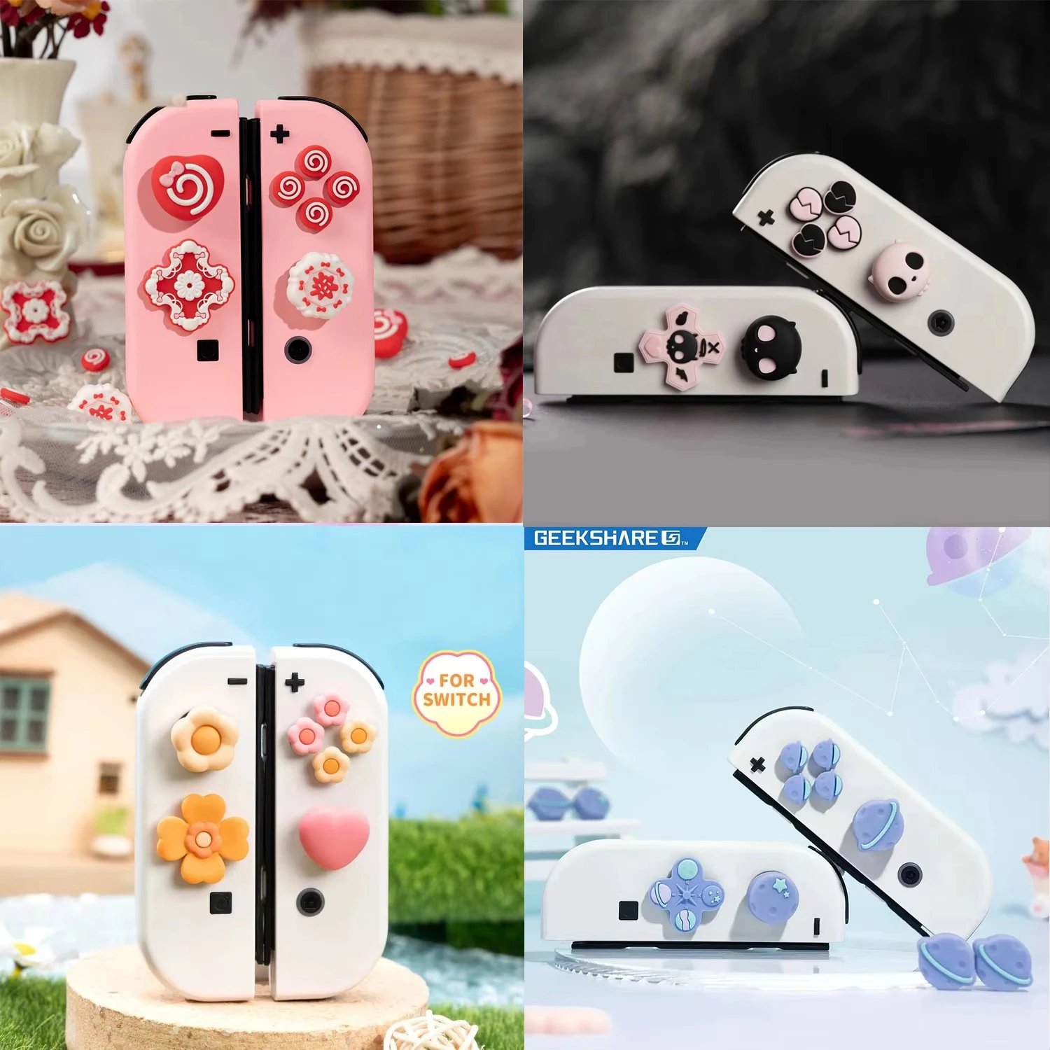 D-almofada botão de direção transversal abxy chave adesivo joystick polegar aderência aderência capa para nintendo switch oled ns joy-con caso de pele