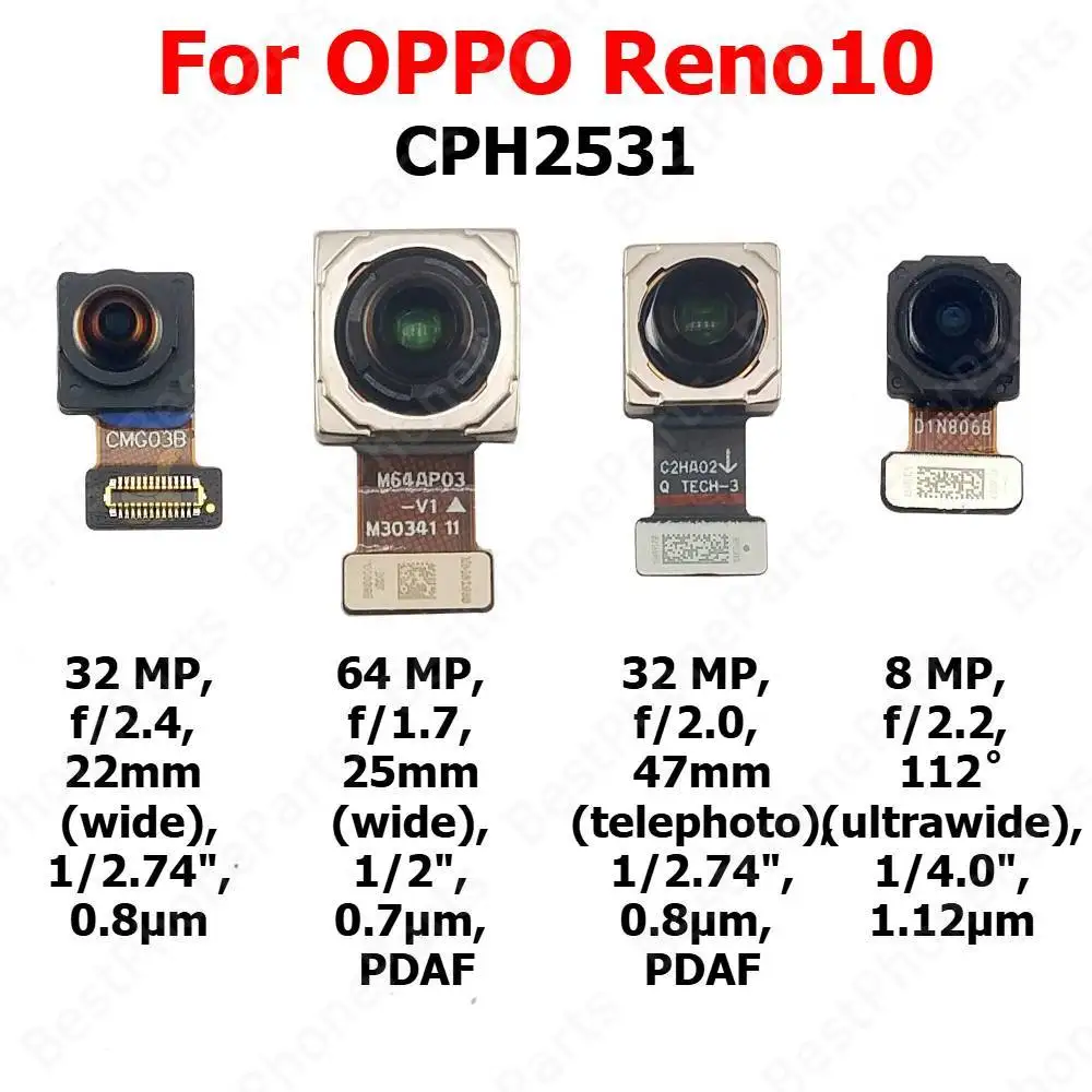 الكاميرا الأمامية الخلفية لـ OPPO Reno10 Reno 10 5G المواجهة الأمامية لصور السيلفي وحدة الكاميرا الخلفية قطع غيار الهاتف المحمول #1