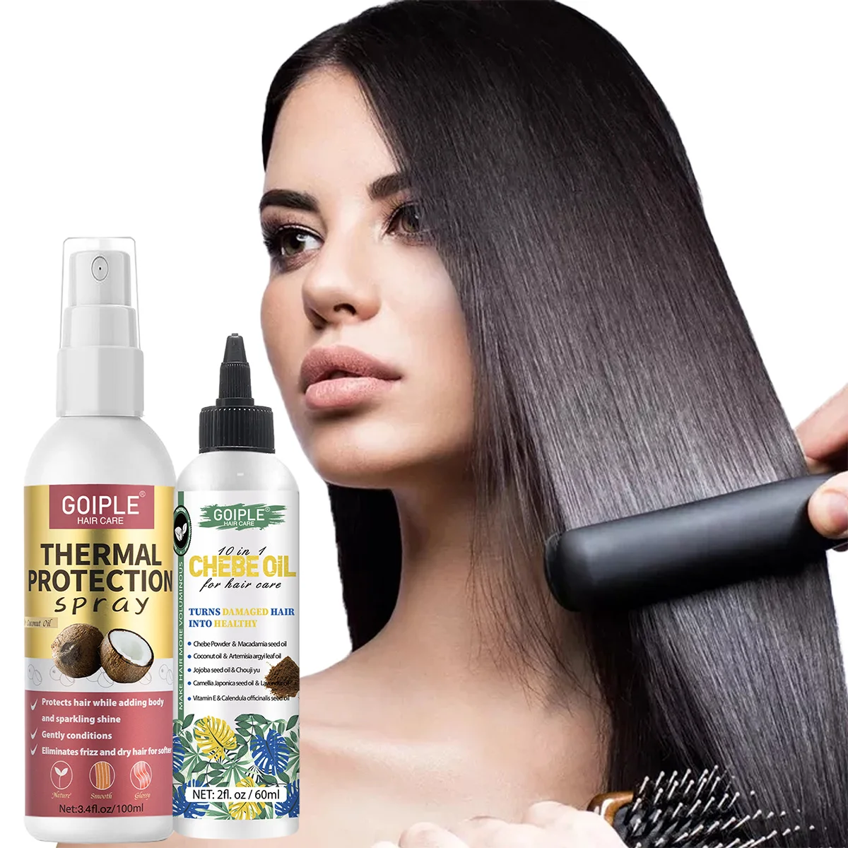 

GOIPLE Thermal Protection Spray UV Protection Serum Anti-hair Loss Chebe Oil Hydrating & Nourishing Conditioner for Healthy Hair